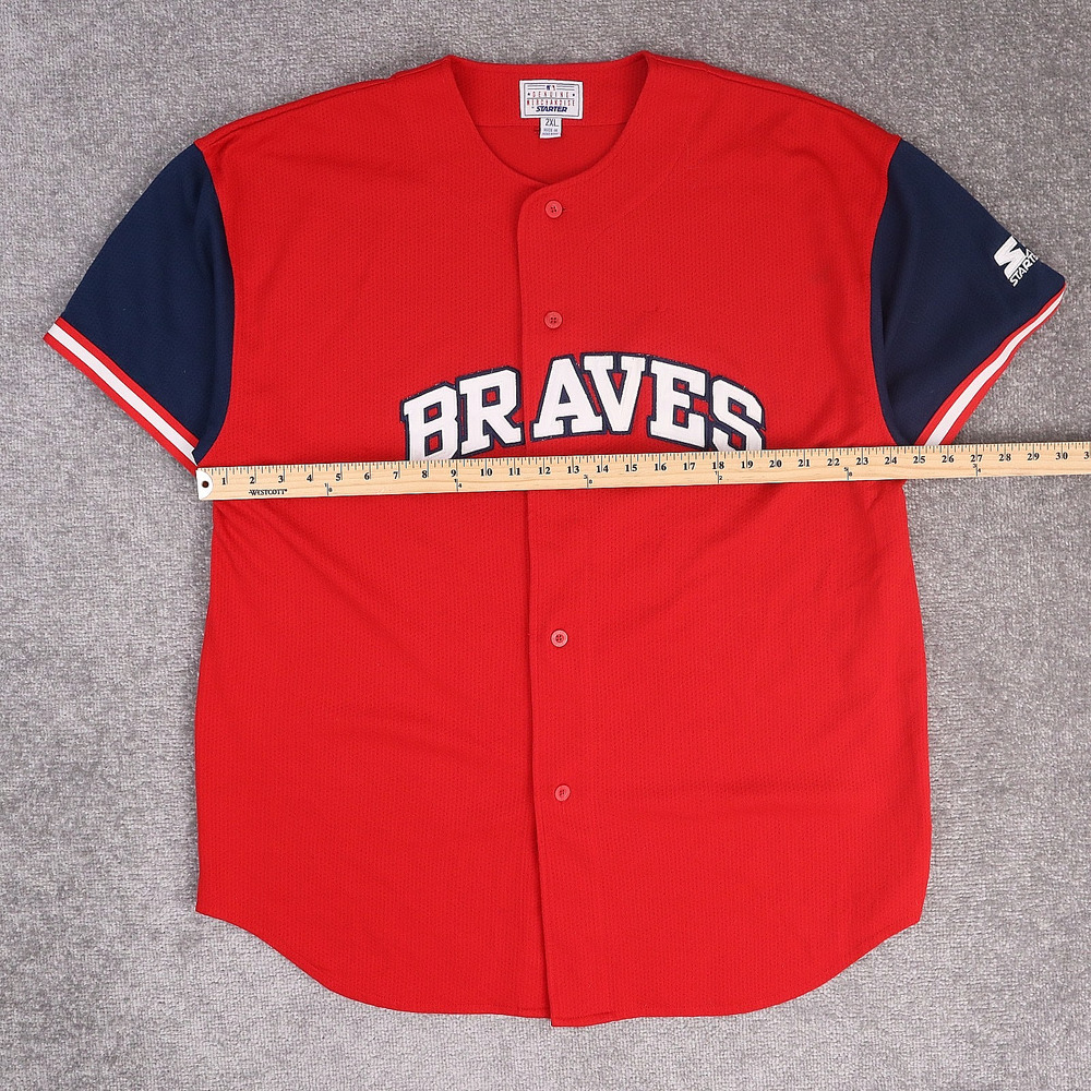 VTG Starter Atlanta Braves Baseball 2XL Red Short Sleeve Button Jersey Shirt - Picture 4 of 13